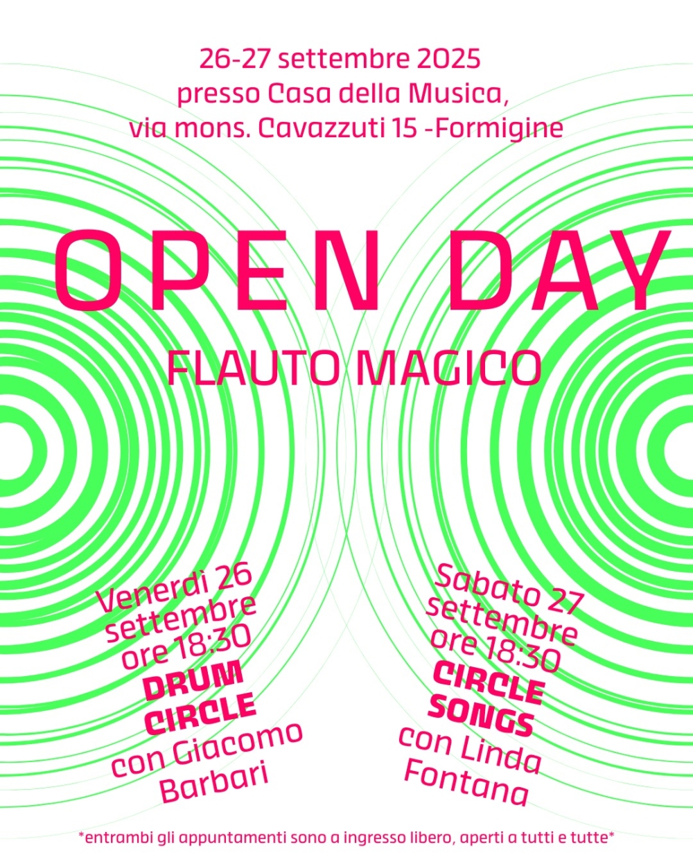 Open day 26 e 27 settembre dalle 17 alle 18:30